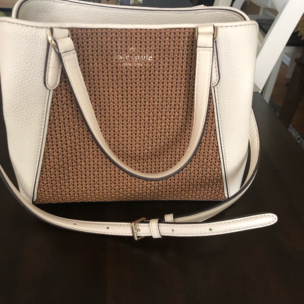 kate spade White and Tan Woven Straw Satchel - Picture 2 of 5